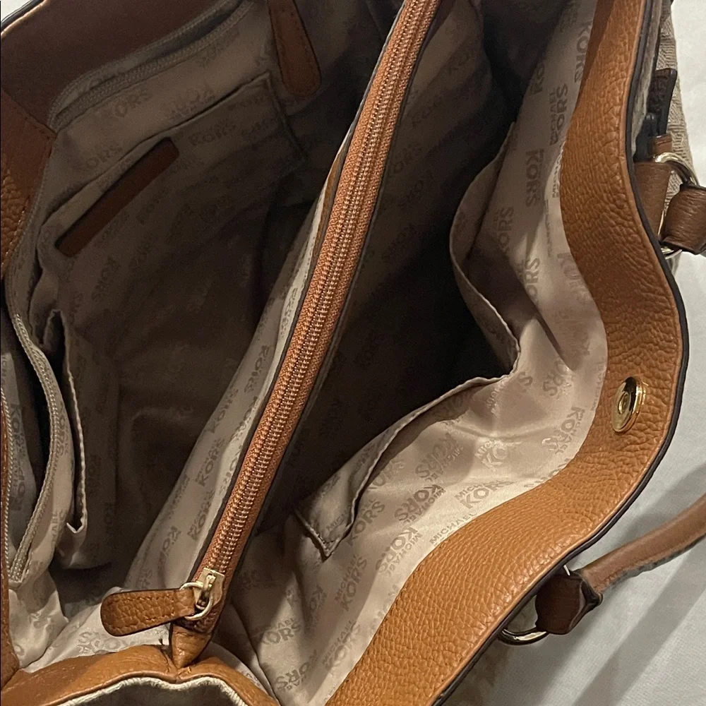Michael Kors Brown and Cream Logo Shoulder Bag